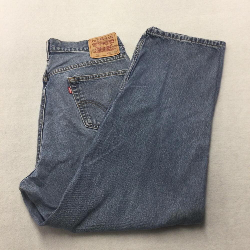 Levis 560 Jeans Mens 36x30 Blue Medium Wash Relaxed Tapered Denim Zip Fly